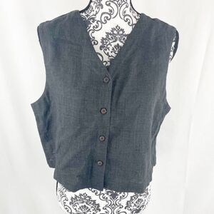 Eileen Fisher Houndstooth Linen Button Down Vest